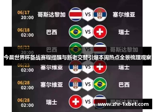 今晨世界杯备战赛程提醒与新老交替引爆本周热点全景梳理观察 今晨世界杯备战赛程提醒与新老交替引爆本周热点全景梳理观察